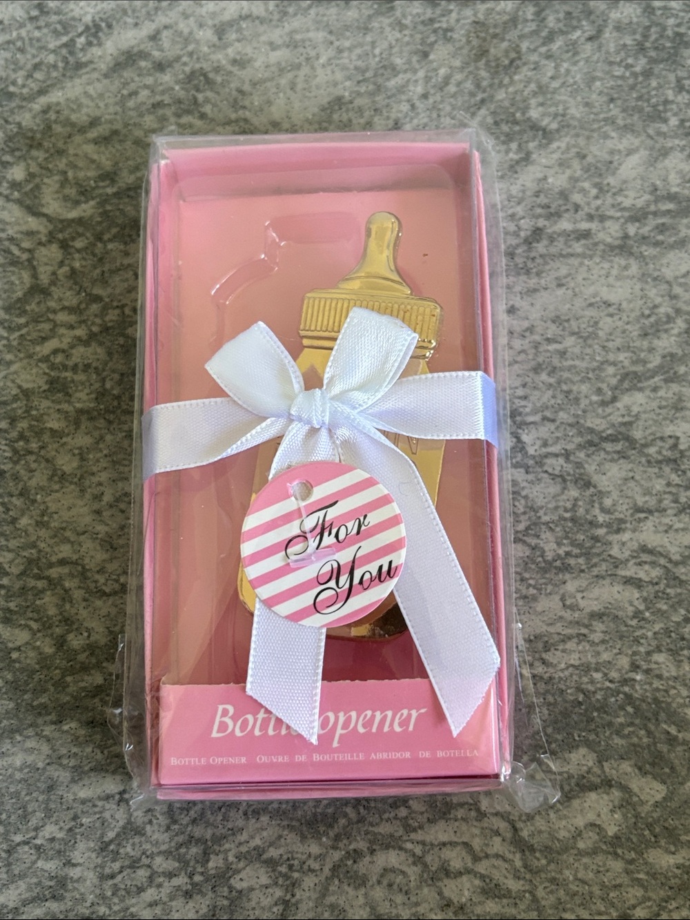 New BABY SHOWER GAG GIFT for mom/dad Brass Gold Bottle Opener Party Supplies NIB